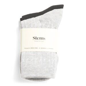 STEMS Grey/Black 2pk Cashmere Blend Cable Knit Crew Socks